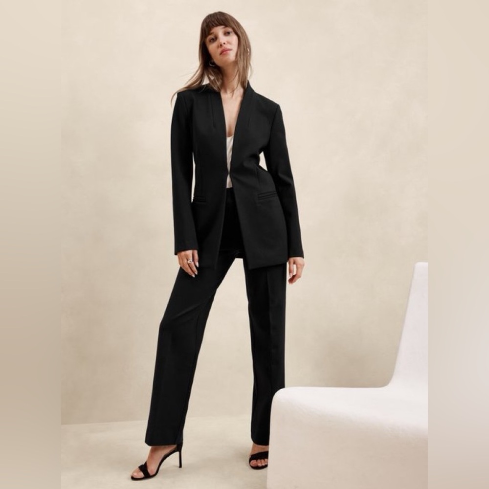 NWT! Banana Republic Black Ponte Collarless Blazer 531171 📊 - Picture 4 of 16